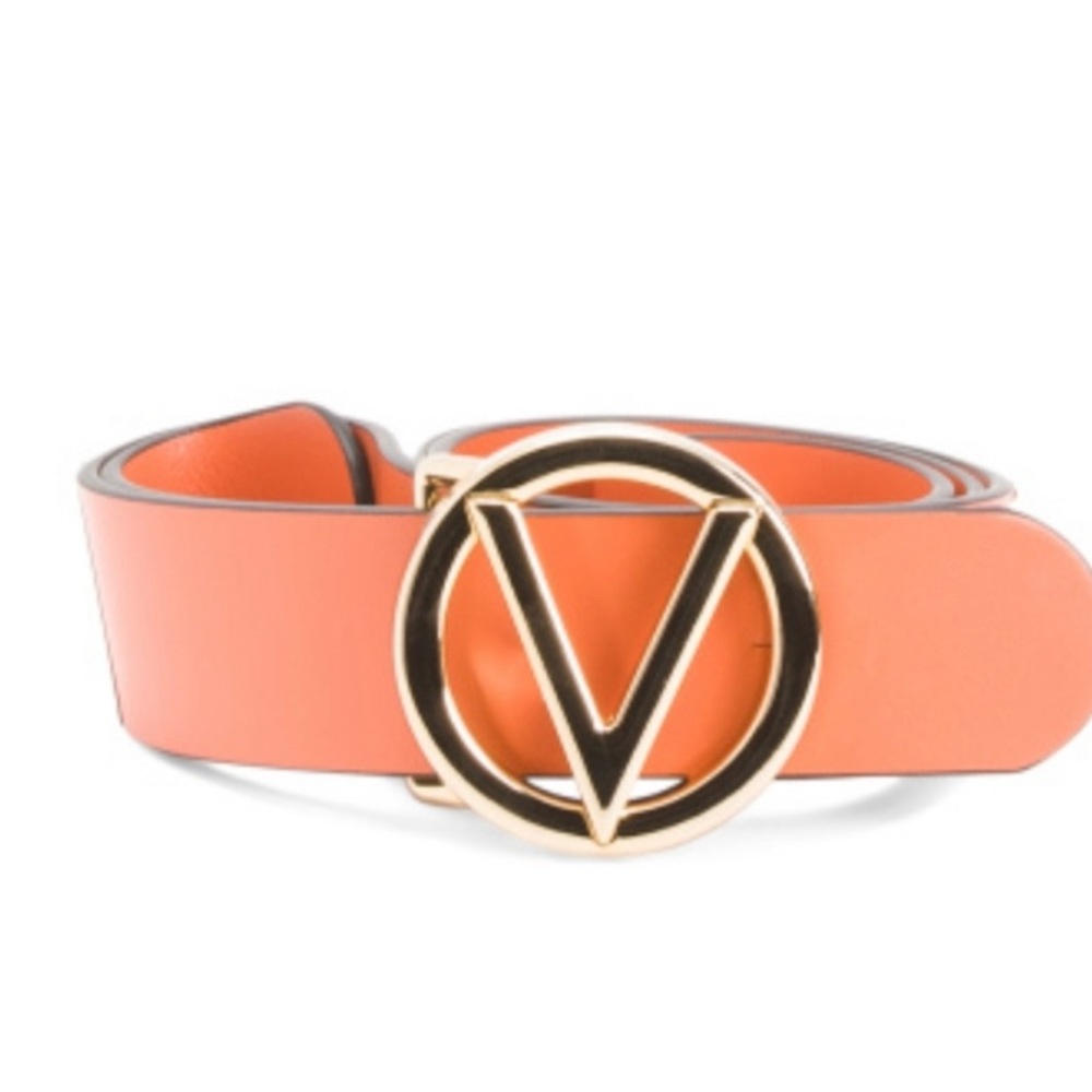 NWT Valentino by Mario Valentino Sunset Leather Guisy Logo Belt - Rare Orange